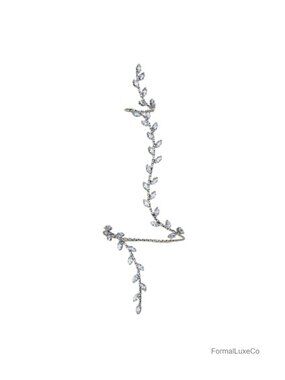 Rhinestone Leaf Wrap Middle Finger Ring Bracelet Crystal Cuff Bridal